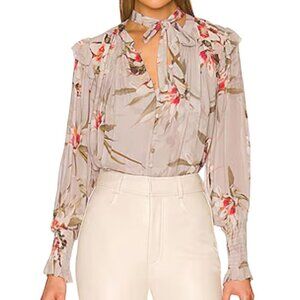 Allsaints Lara Kuroyuri Floral Long Sleeve Ruffled Blouse Quiet Luxury Size 2